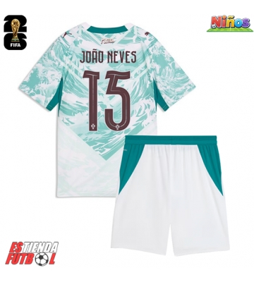 Portugal Joao Neves #15 Segunda Equipación Niños Mundial 2026 Manga Corta (+ Pantalones cortos)